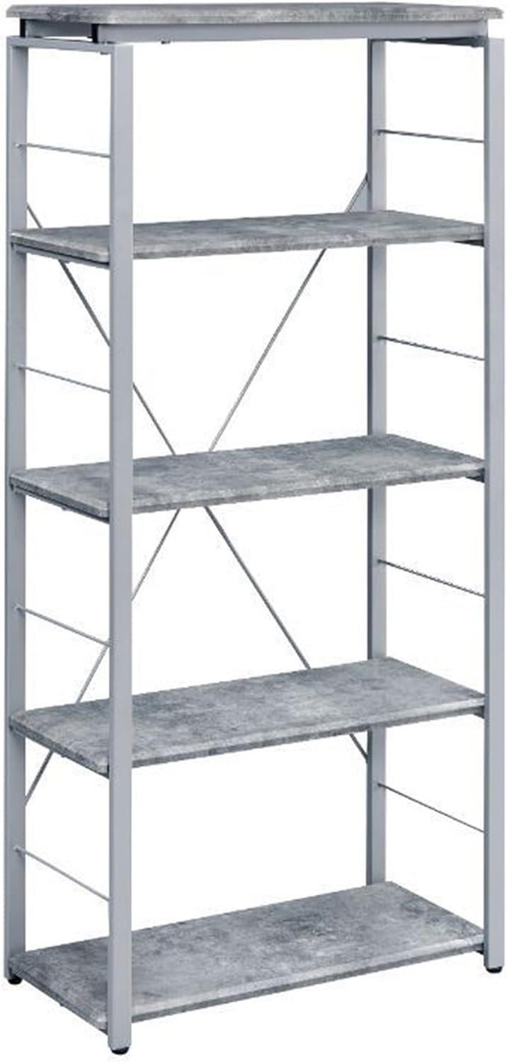 Gray Wood and Metal Industrial 4-Shelf Bookcase