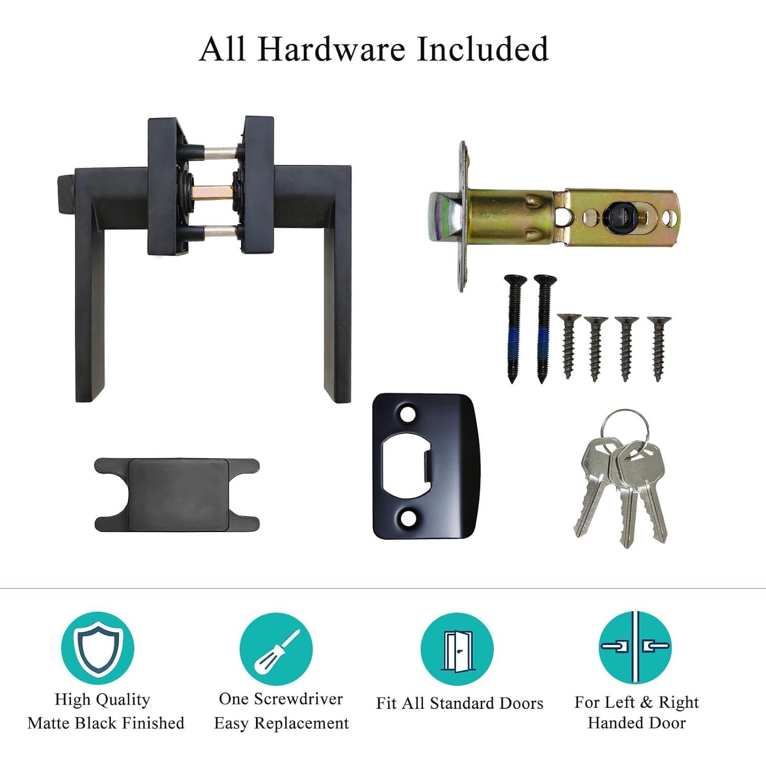 Front Door Handle and Deadbolt Set, Matte Black Exterior Door Lock Set with Deadbolt, Front Door Handles and Locks (2 Pack)