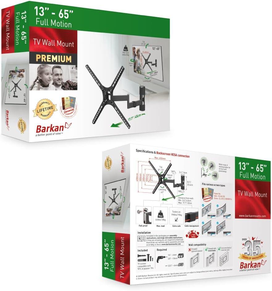 Barkan 13" - 60" Full Motion TV Wall Mount - Extension, Swivel & Tilt