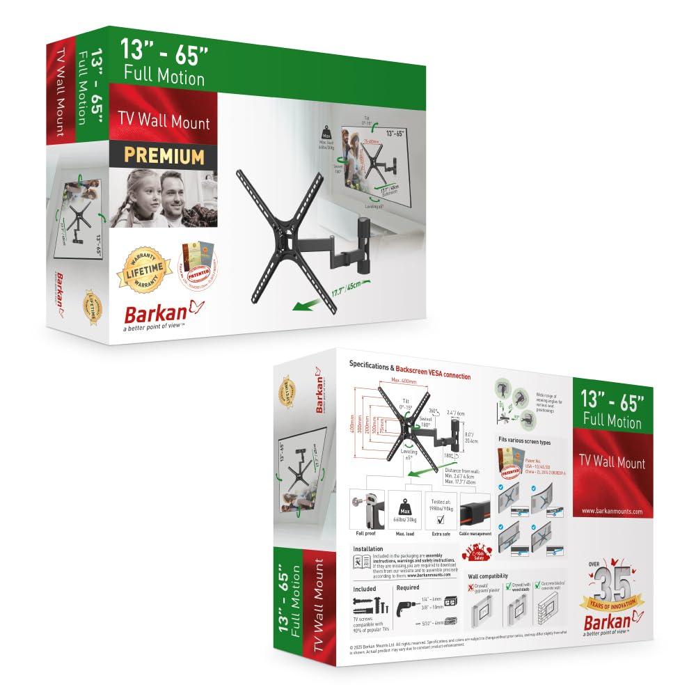 Barkan 13" - 60" Full Motion TV Wall Mount - Extension, Swivel & Tilt