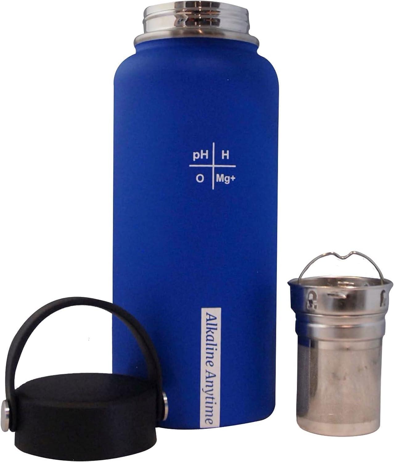 32oz. Alkaline Water Bottle Stainless Steel | Creates pH Water up to 9.5+ pH | Wide Mouth Vacuum Insulated With Handle | Micromesh Pouch and Infuser