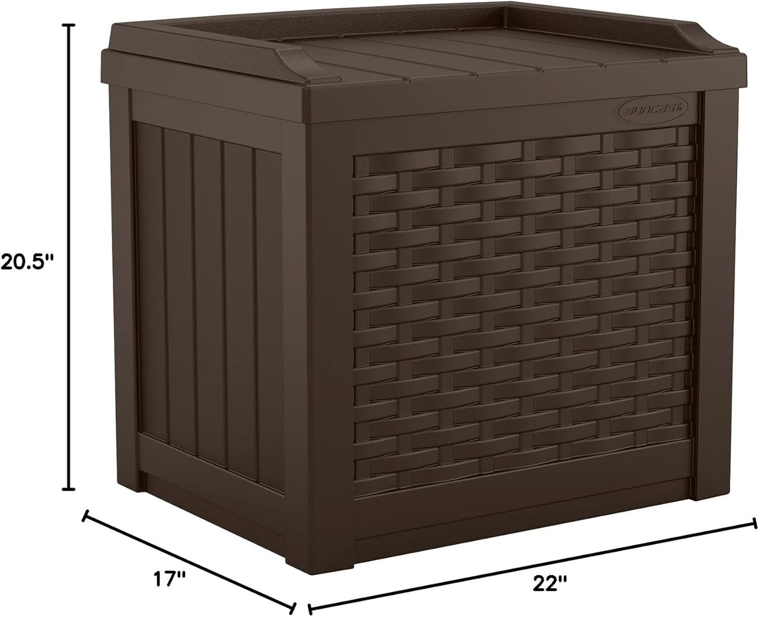 Suncast Suncast Wicker 22 Gallon Water Resistant Resin Deck Box with Storage Seat in Java