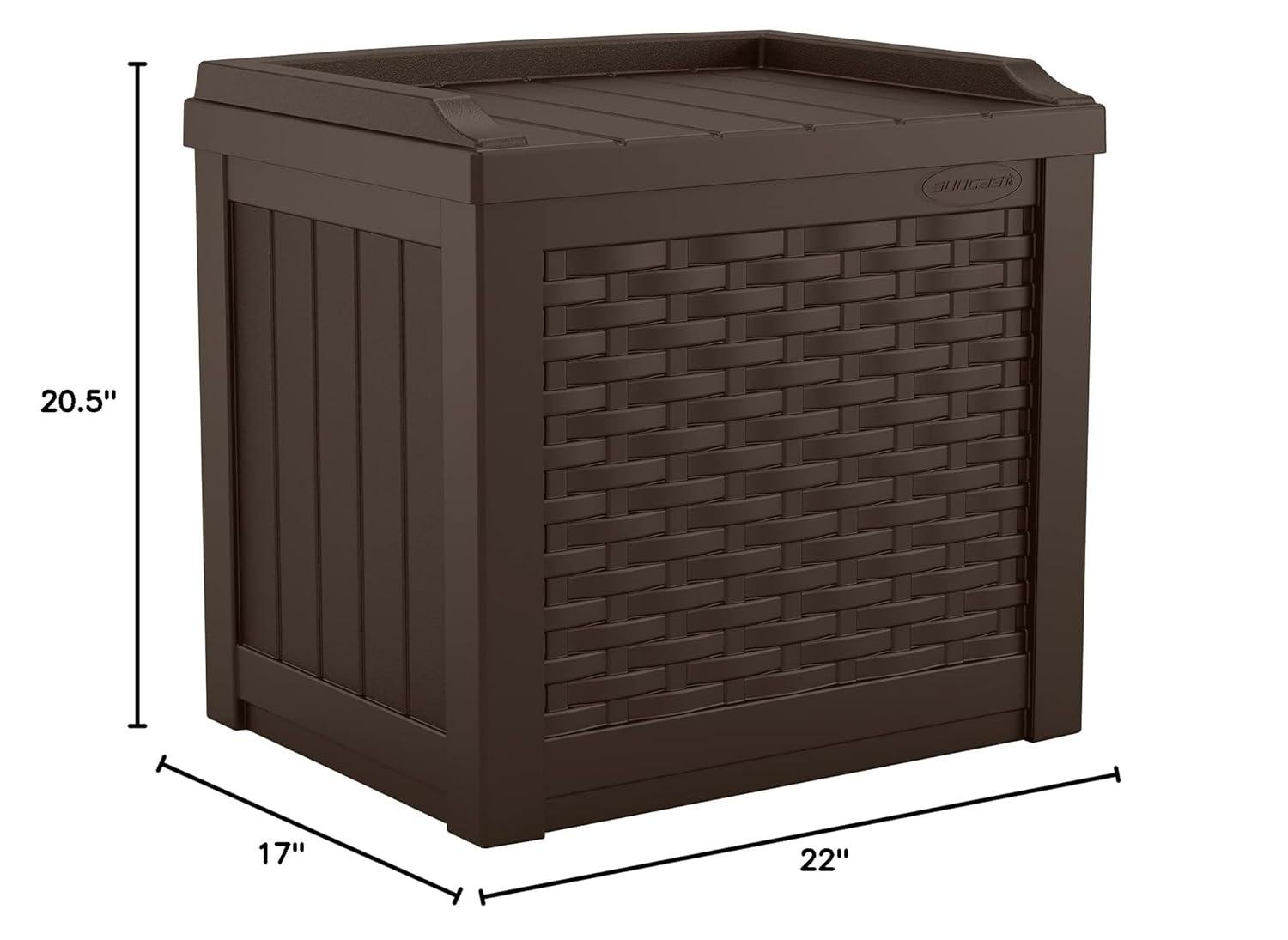 Suncast Suncast Wicker 22 Gallon Water Resistant Resin Deck Box with Storage Seat in Java