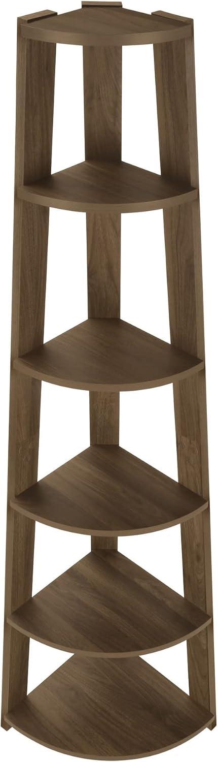 Walnut 5-Tier Corner Etagere Bookcase