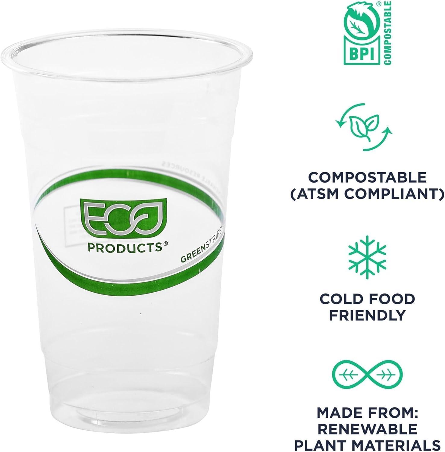 Eco-Products GreenStripe Renewable and Compostable Cold Cups, 20 oz, Clear, 50/Pack, 20 Packs/Carton