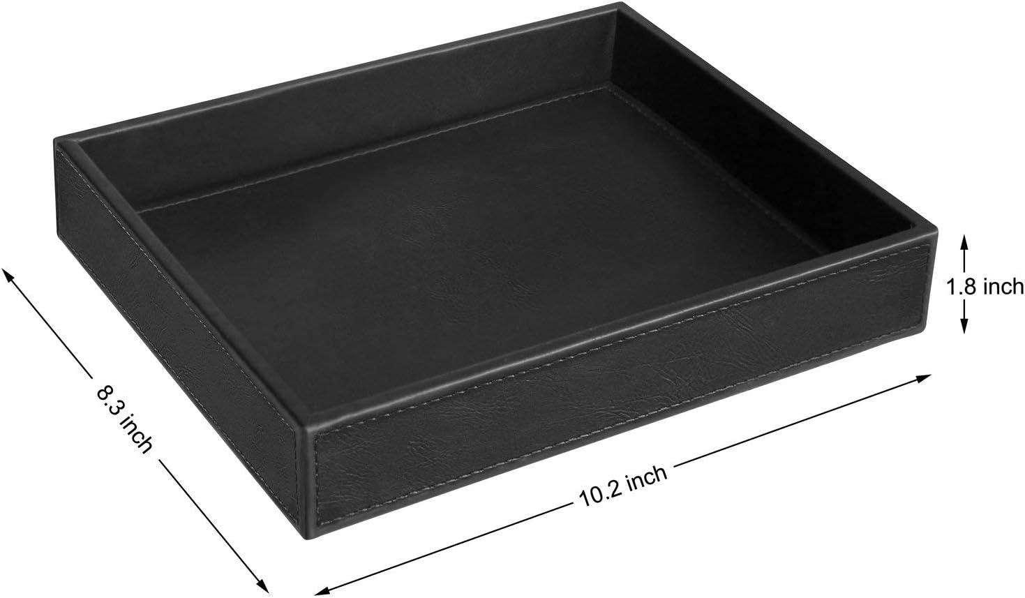 HofferRuffer PU Leather Catchall Tray, Jewelry Tray, Desktop Storage Organizer, Valet Tray, Leather Tray for Nightstand or Dreeser Organizer, Black, 10.2 x 8.4 x 1.8 inches