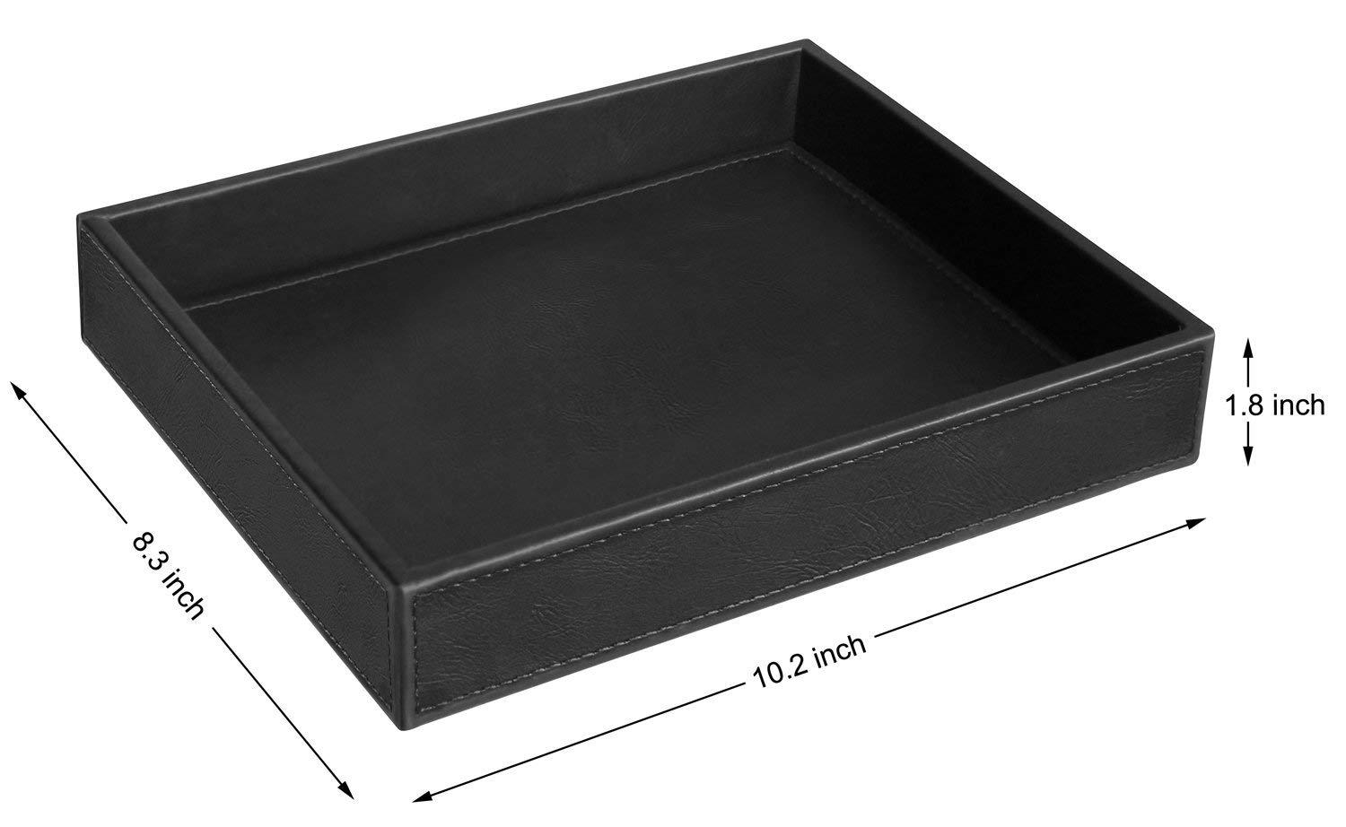HofferRuffer PU Leather Catchall Tray, Jewelry Tray, Desktop Storage Organizer, Valet Tray, Leather Tray for Nightstand or Dreeser Organizer, Black, 10.2 x 8.4 x 1.8 inches