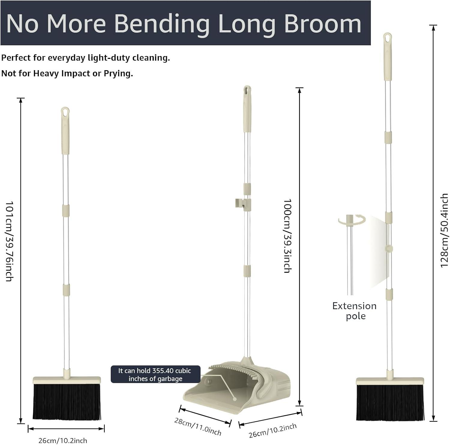Heavy-Duty Broom and Dustpan Set for Outdoor Broom and Dust pan for Home Commercial Cleaning Supplies Angle Broom with Long Handle Perfect for Courtyard Garage Lobby Mall Market Street, B6