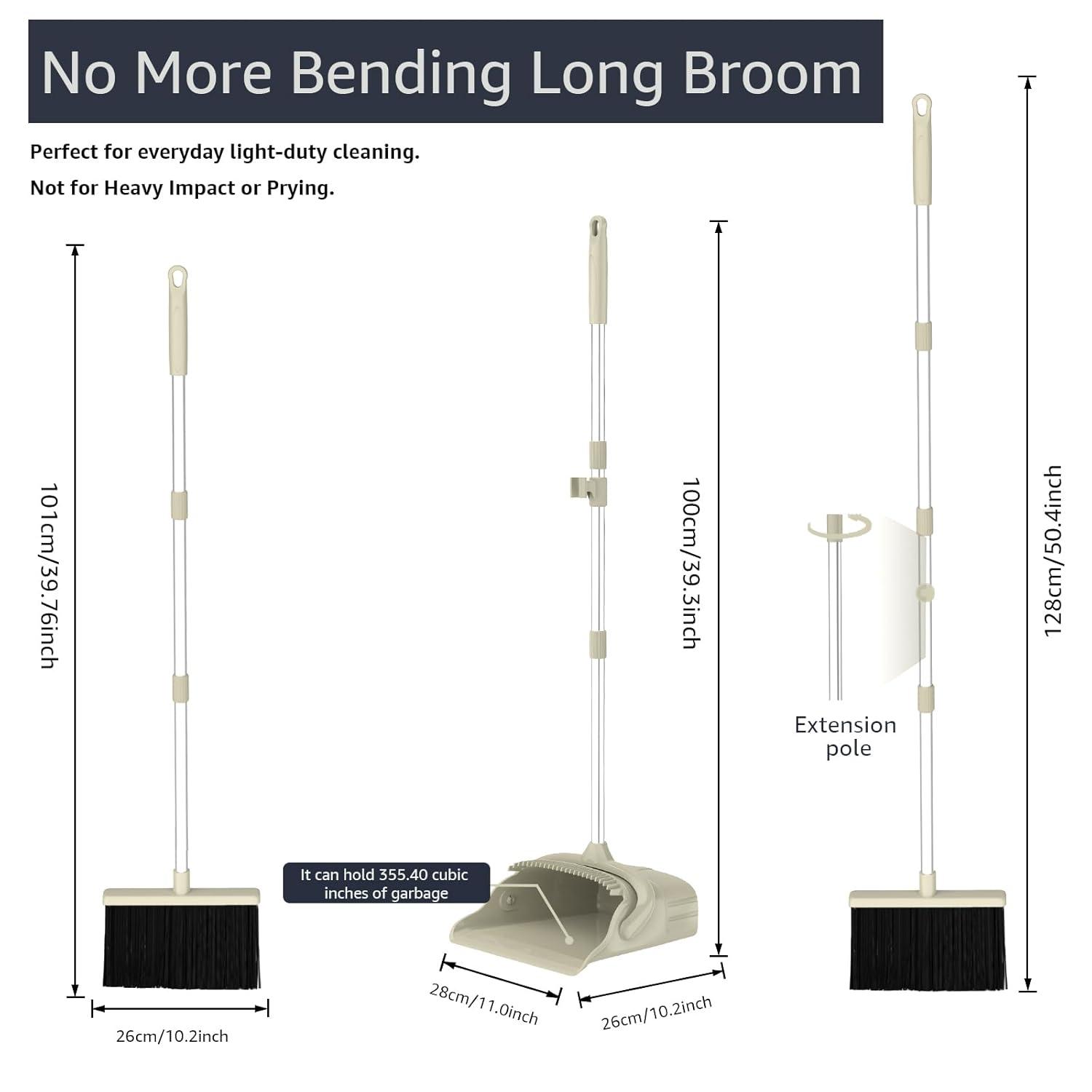Heavy-Duty Broom and Dustpan Set for Outdoor Broom and Dust pan for Home Commercial Cleaning Supplies Angle Broom with Long Handle Perfect for Courtyard Garage Lobby Mall Market Street, B6
