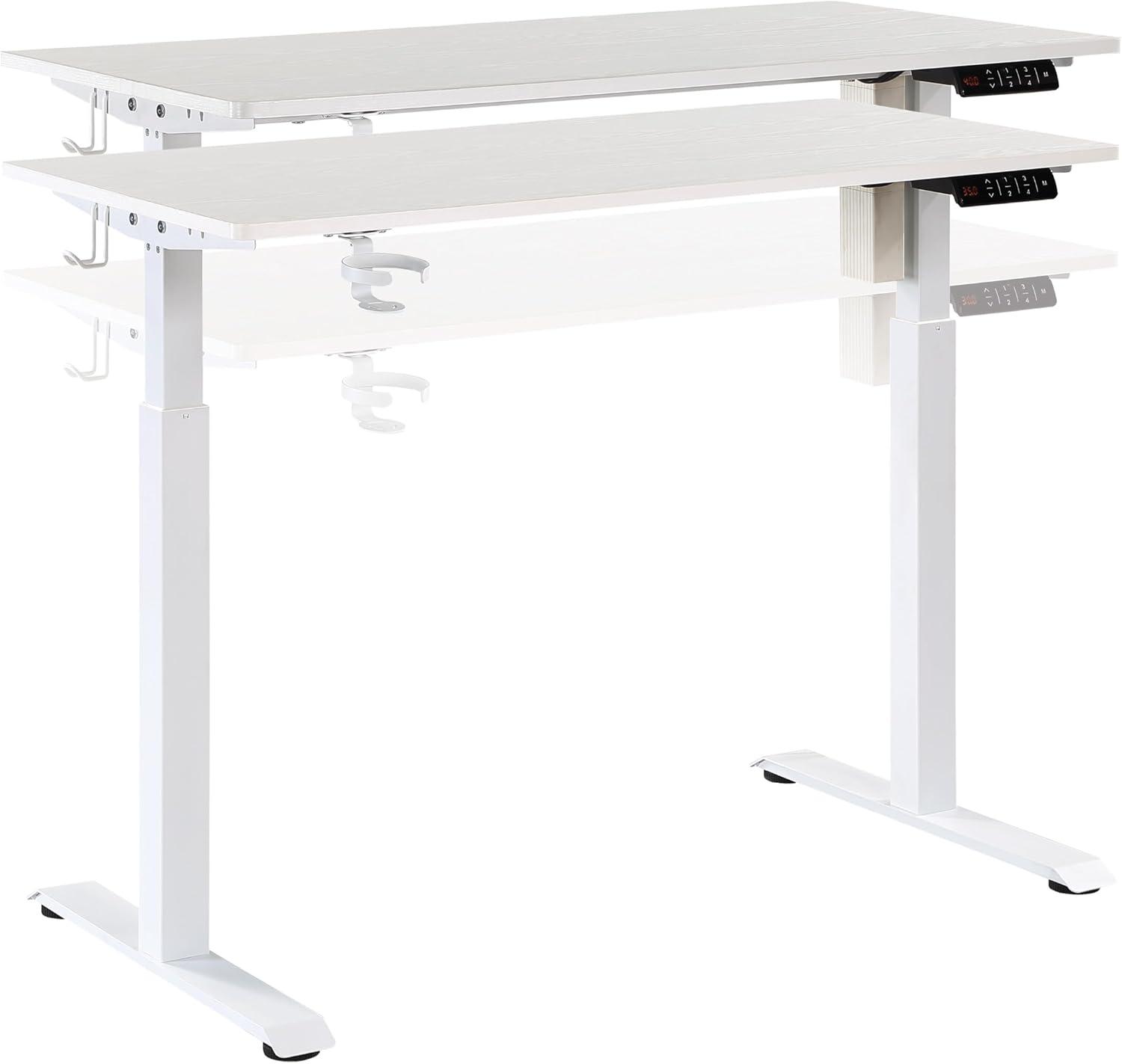 White Adjustable Height Standing Desk with USB Ports and Cup Holder