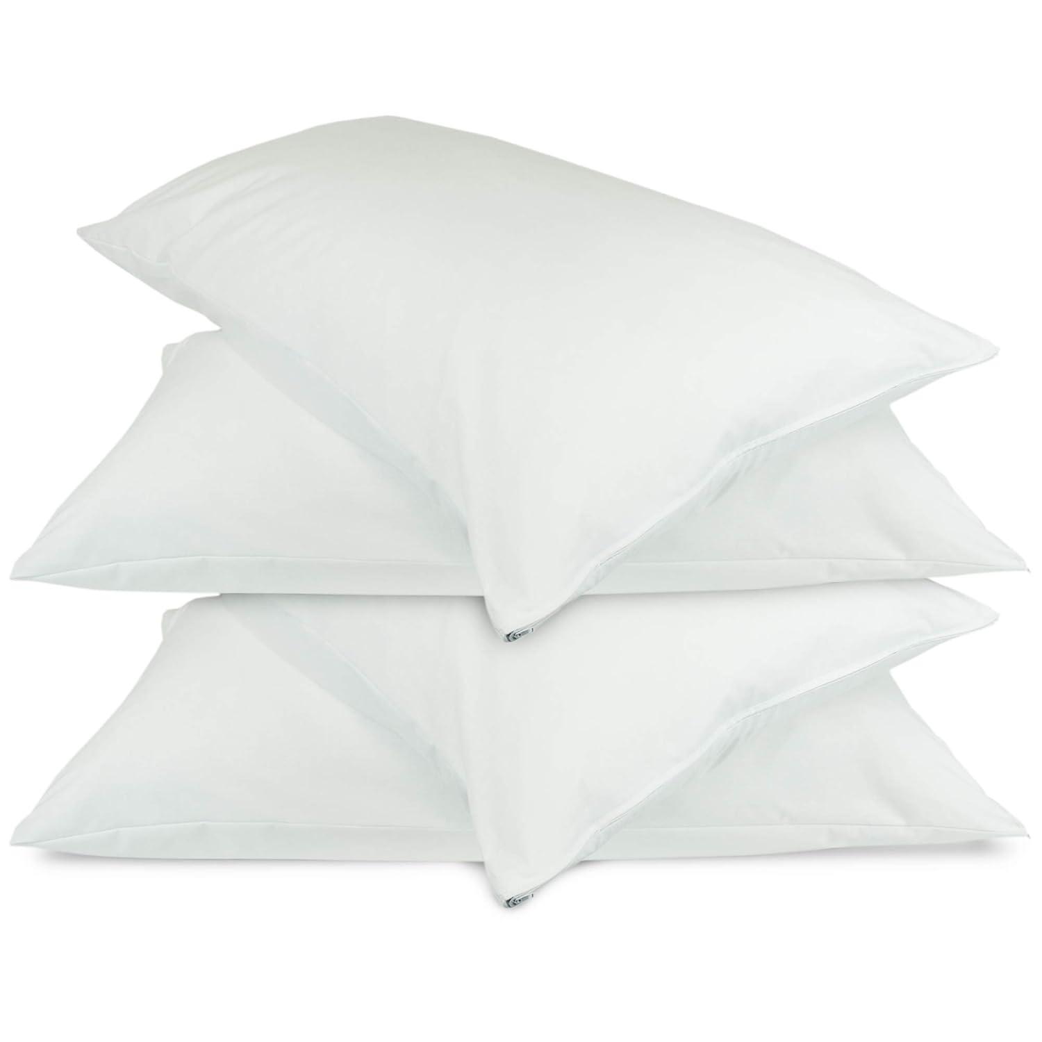 Luxury Hotel Collection, Ultra Soft Pillow Protector | Pillow Cover with Zipper, Soft & Comfortable for Hair and Skin, White - Queen Size - Set of 4