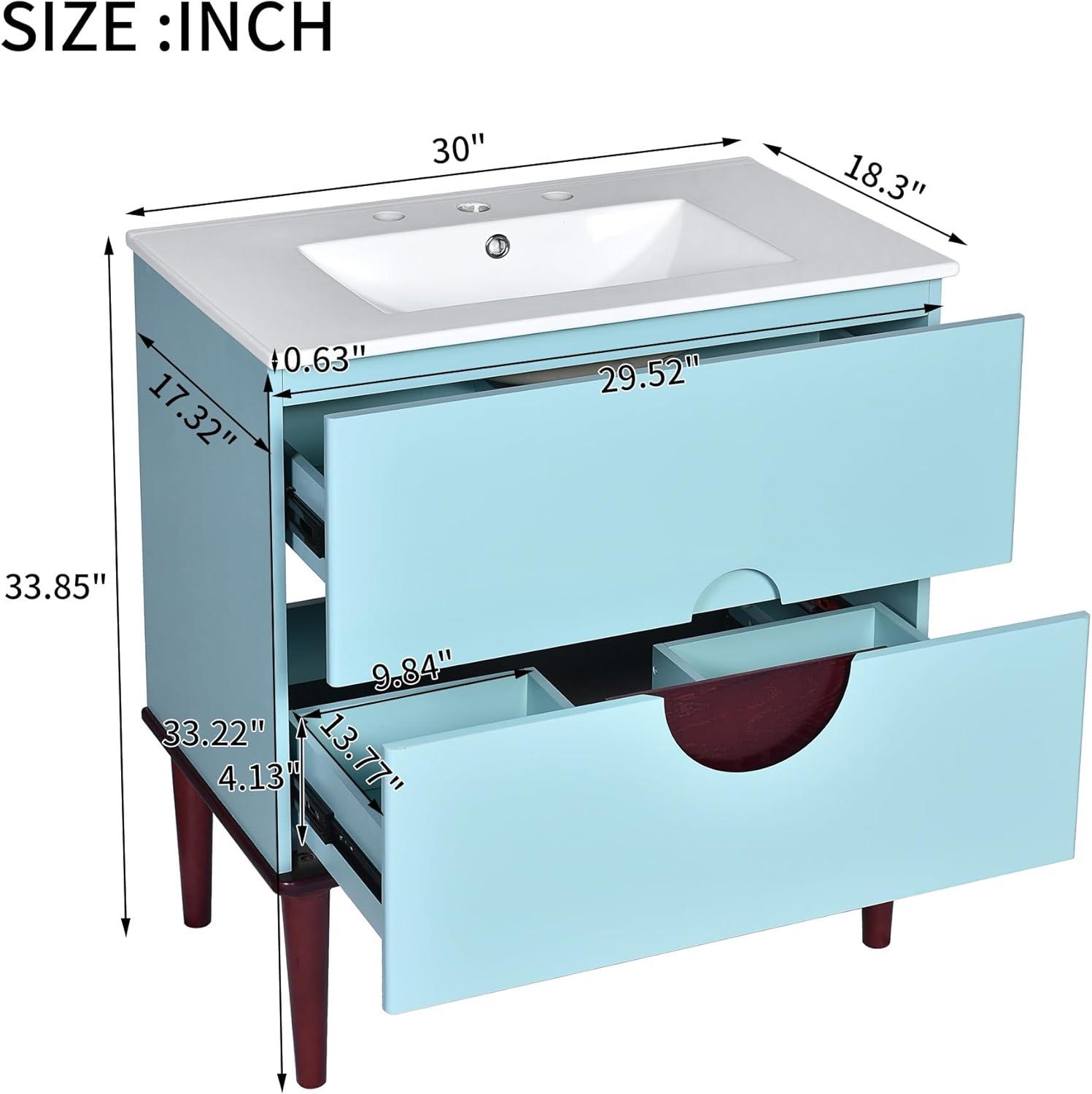 30 Inch Bathroom Vanity with Ceramic Sink, Modern Bathroom Storage Cabinet with Swirled Design, Vanities with 2 Drawers for Modern Minimalist Powder Room