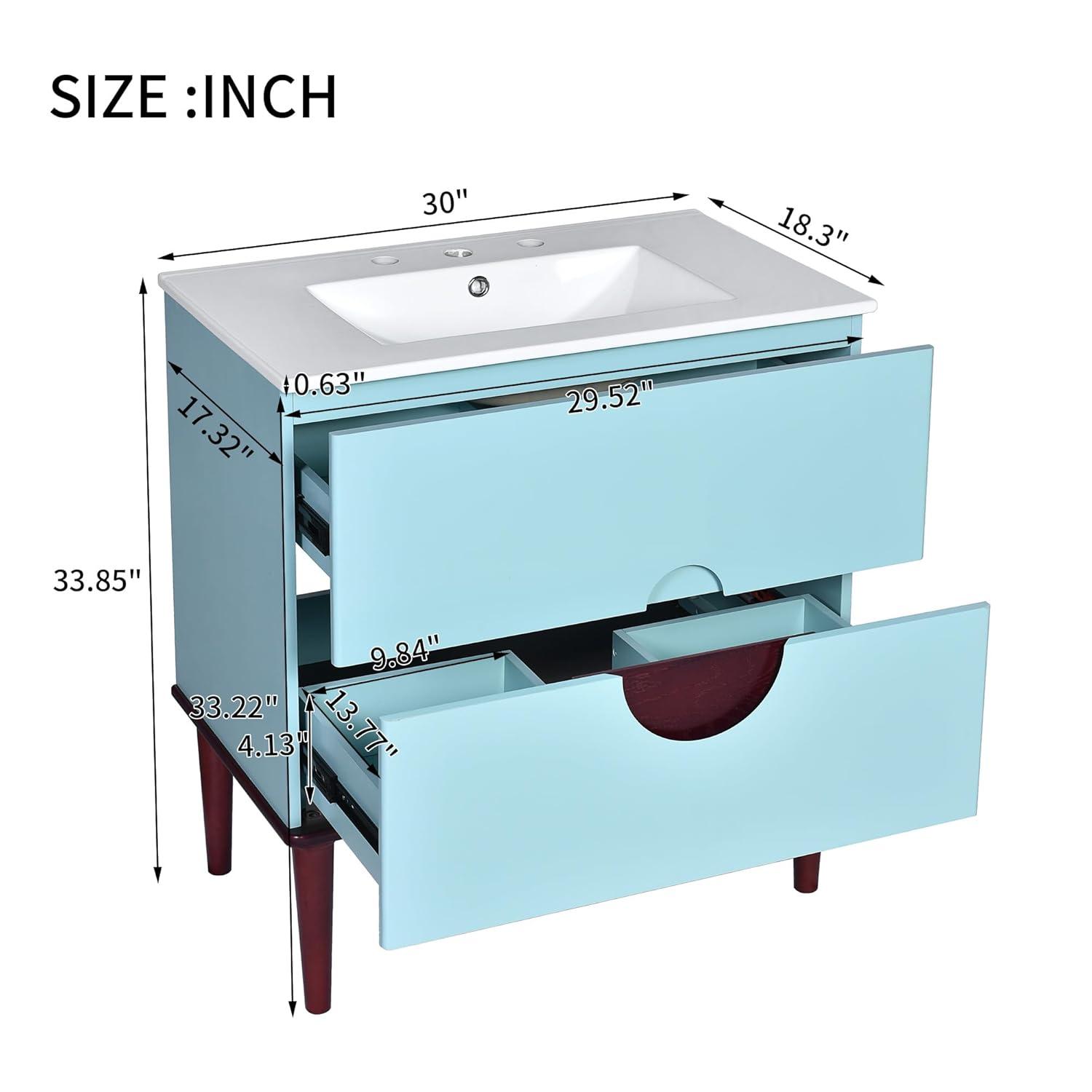 30 Inch Bathroom Vanity with Ceramic Sink, Modern Bathroom Storage Cabinet with Swirled Design, Vanities with 2 Drawers for Modern Minimalist Powder Room