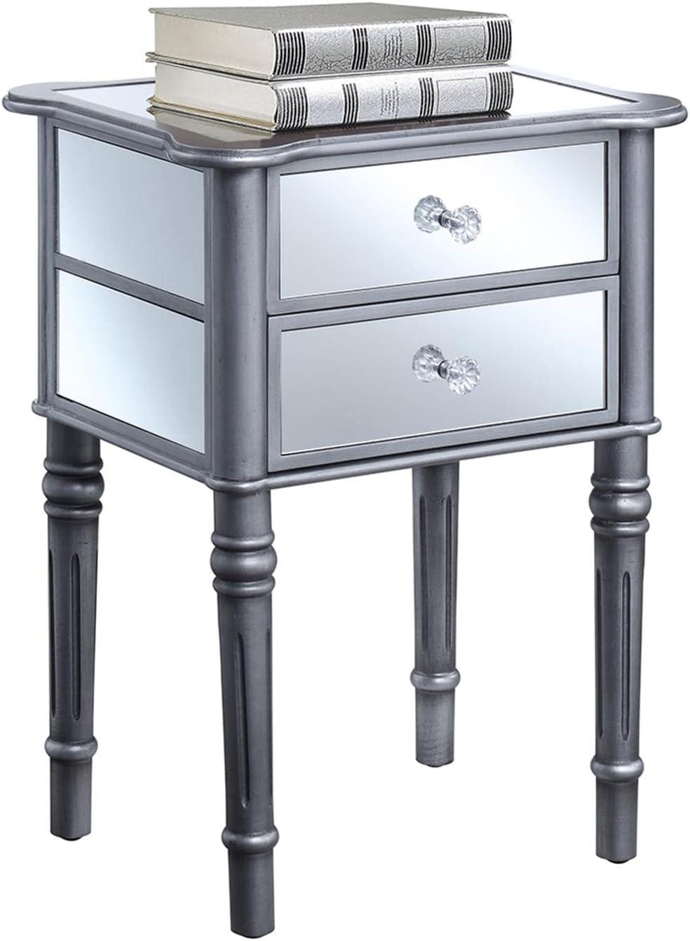 Elegant Mayfair Mirrored End Table with Spindled Wood Legs, Silver