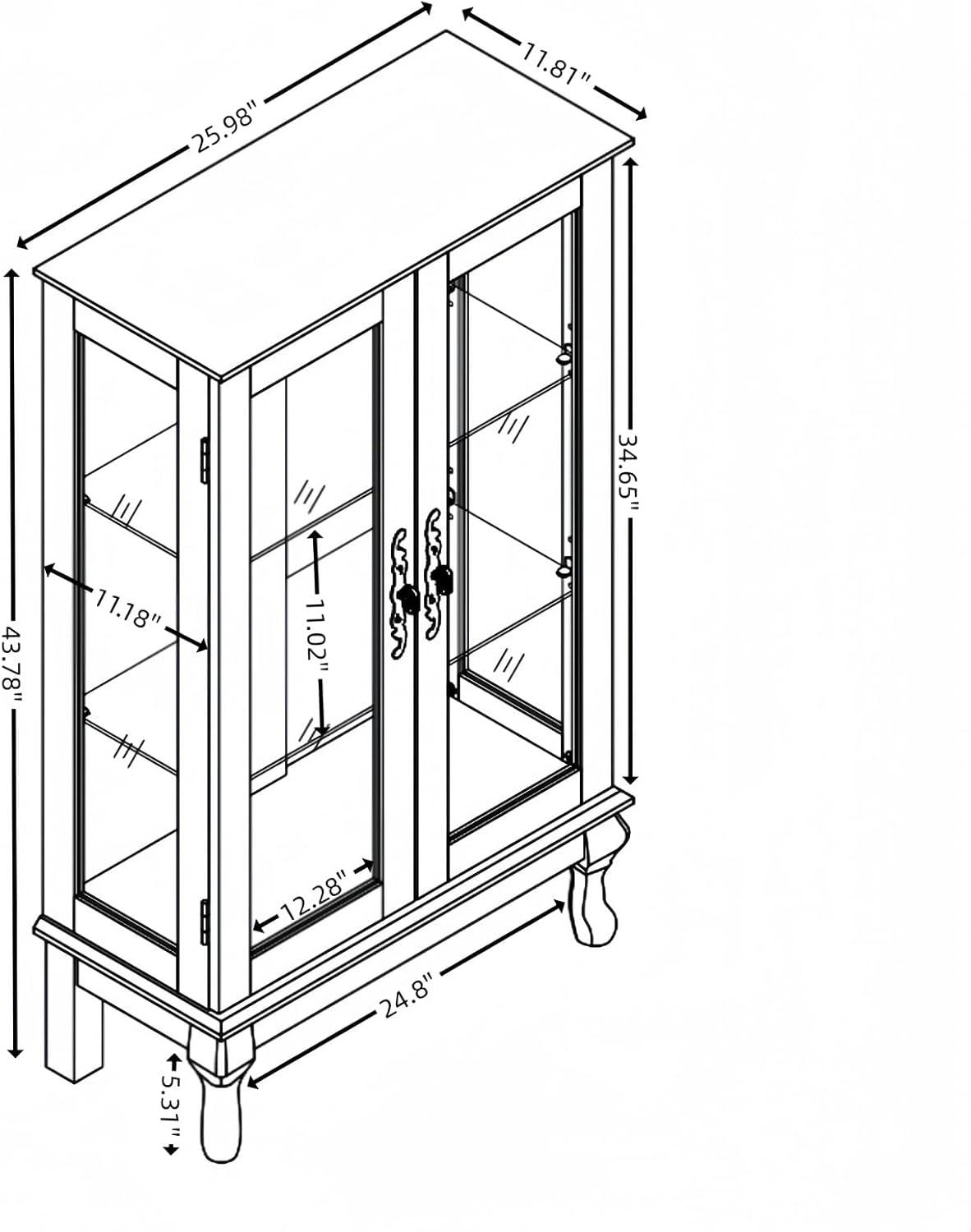 Dark Cherry Lighted Curio Cabinet with Glass Doors and Adjustable Shelves