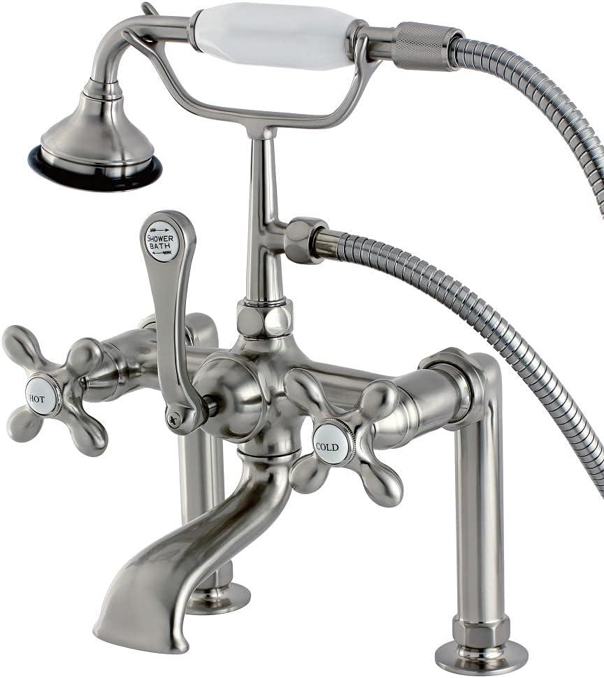 Kingston Brass Aqua Vintage Three-Handle 2-Hole Deck Mount Clawfoot Tub Faucet with Hand Shower