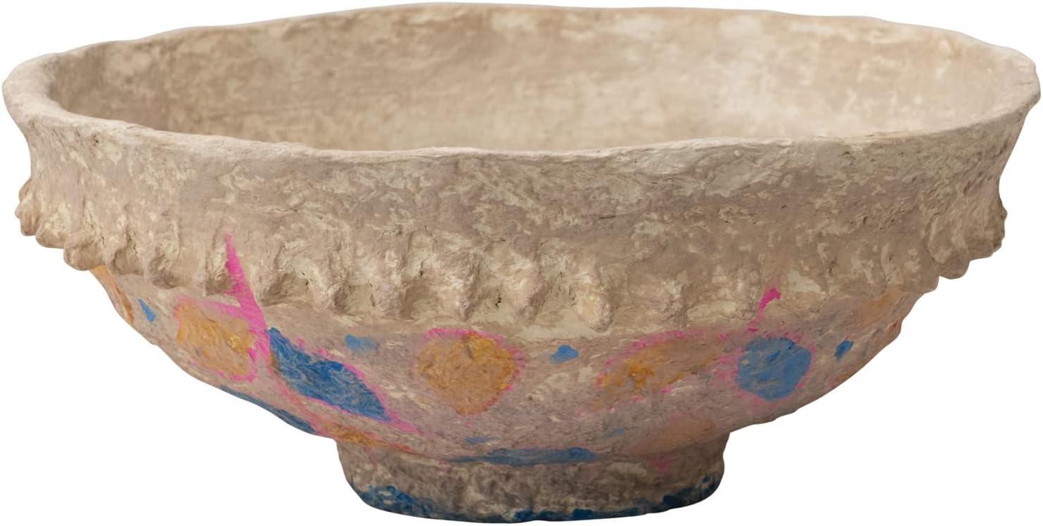 Hand Painted Multicolor Vintage Paper Mache Decorative Bowl