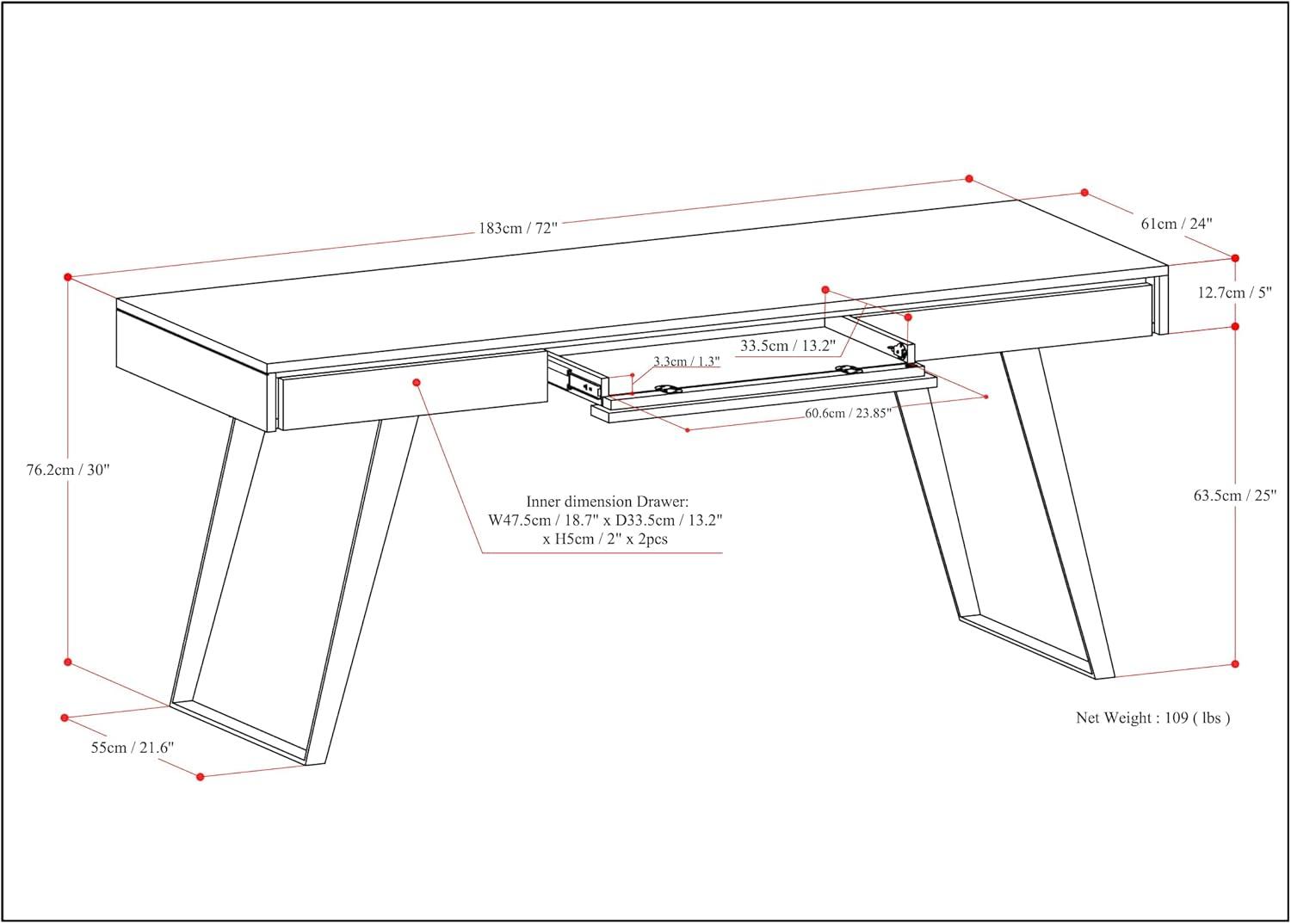 Simpli Home Lowry Solid Acacia Wood Desk, Industrial Style with Keyboard Tray and 2 Drawers