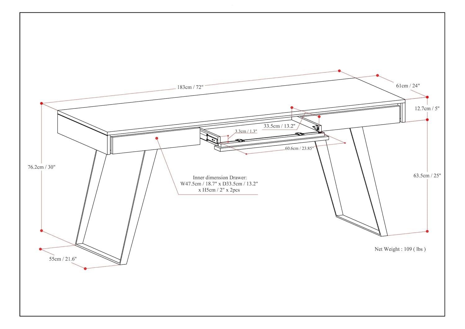 Simpli Home Lowry Solid Acacia Wood Desk, Industrial Style with Keyboard Tray and 2 Drawers
