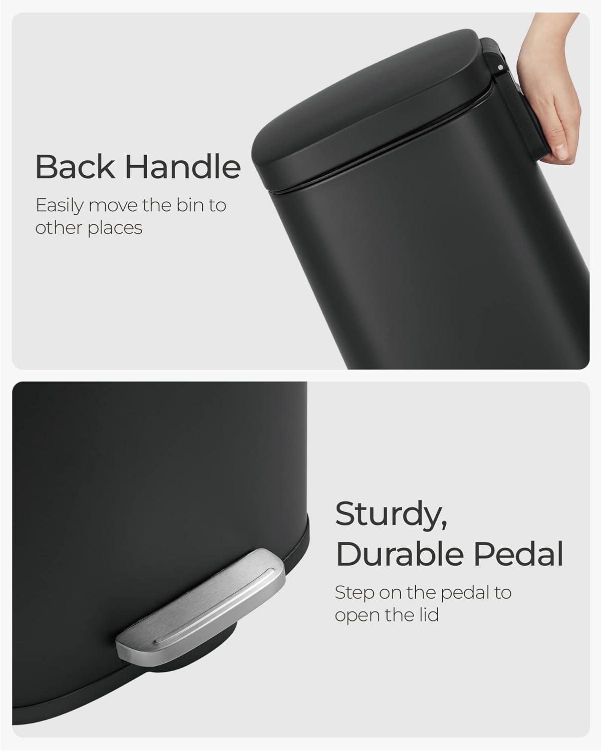 8 Gallon Black Stainless Steel Pedal Trash Can