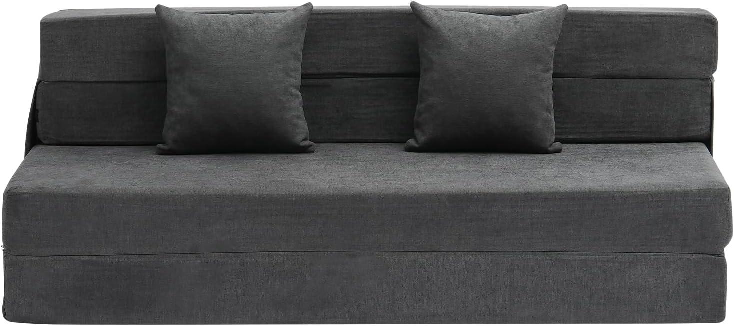 VEVOR Folding Sofa Bed, 3-in-1 Foldable Couch Bed with 2 Pillows and Washable Cover, 25D High Density Memory Foam Sleeper Chair Bed, Dark Grey(Queen)
