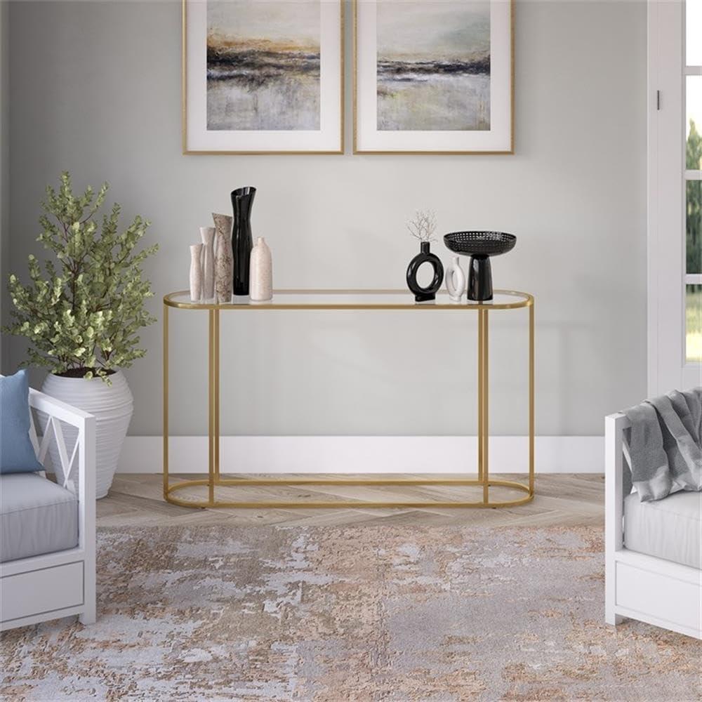 Evelyn&Zoe Erikson 54" Wide Rectangular Console Table, Brass