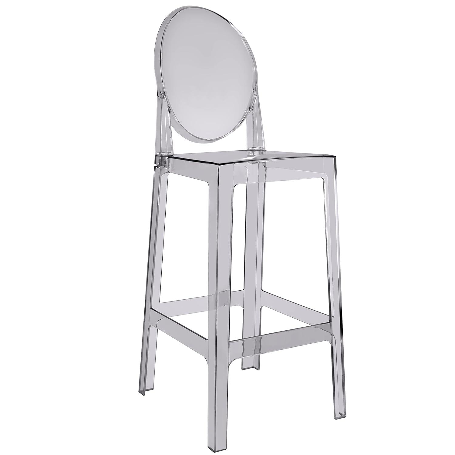 2xhome Set of 2 30" Seat Height Modern Contemporary Bar Stool with Oval Back Armless Polycarbonate Transparent Clear