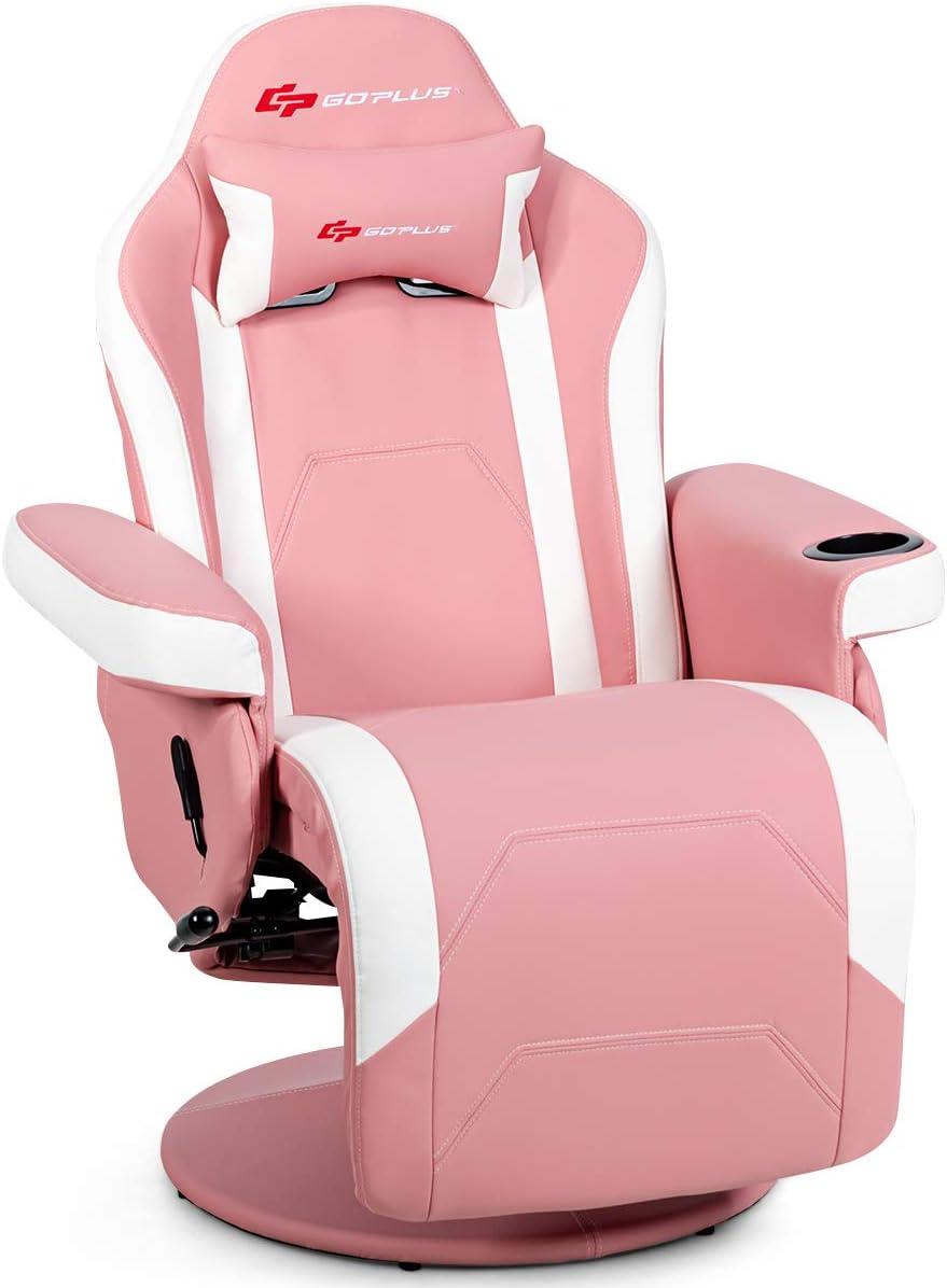 Costway Costway Goplus Reclining PC & Racing Game Chair with Footrest in Pink