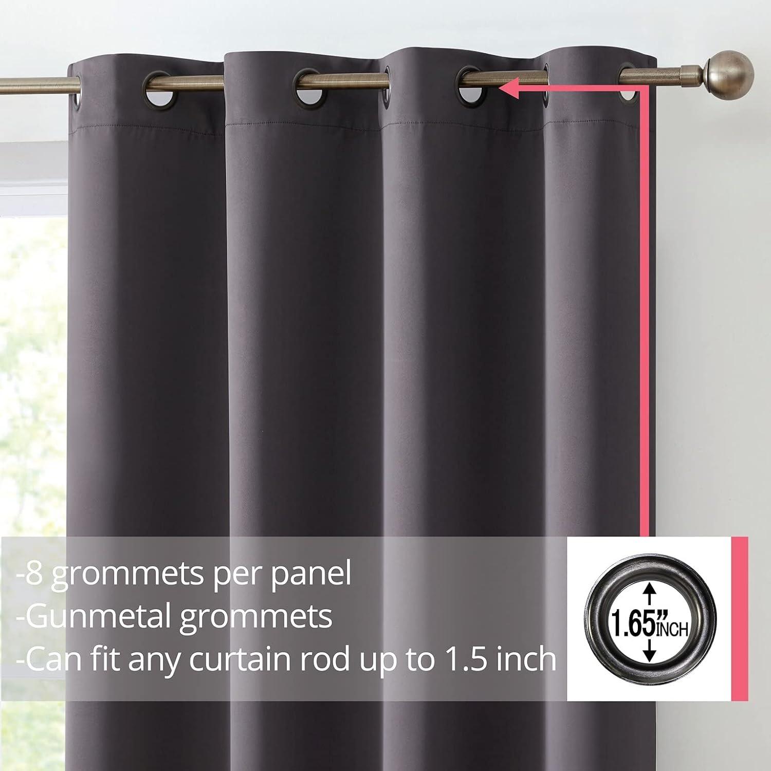 Charcoal Grey Extended Blackout Polyester Grommet Drapes, Set of 2