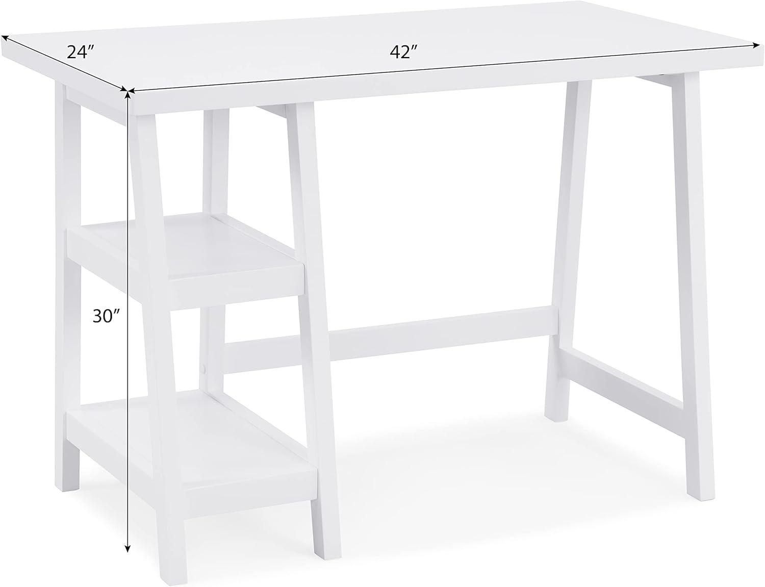 Roundhill Furniture Redina Contemporary Wood Writing Desk with Storage, White