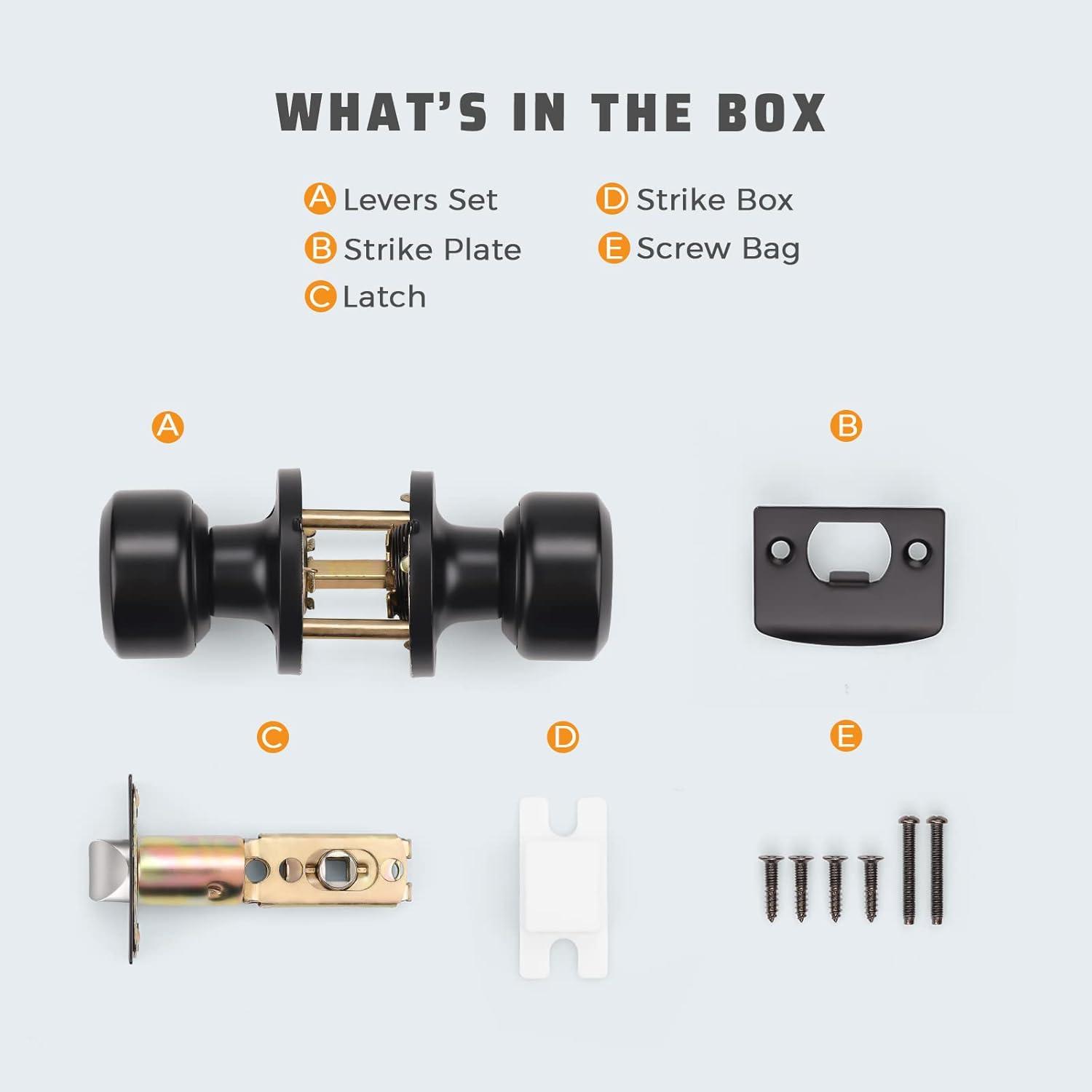 KNOBWELL 10 Pack Matte Black Passage Door Knob Set, Keyless Interior Closet Door Knobs for Hallway