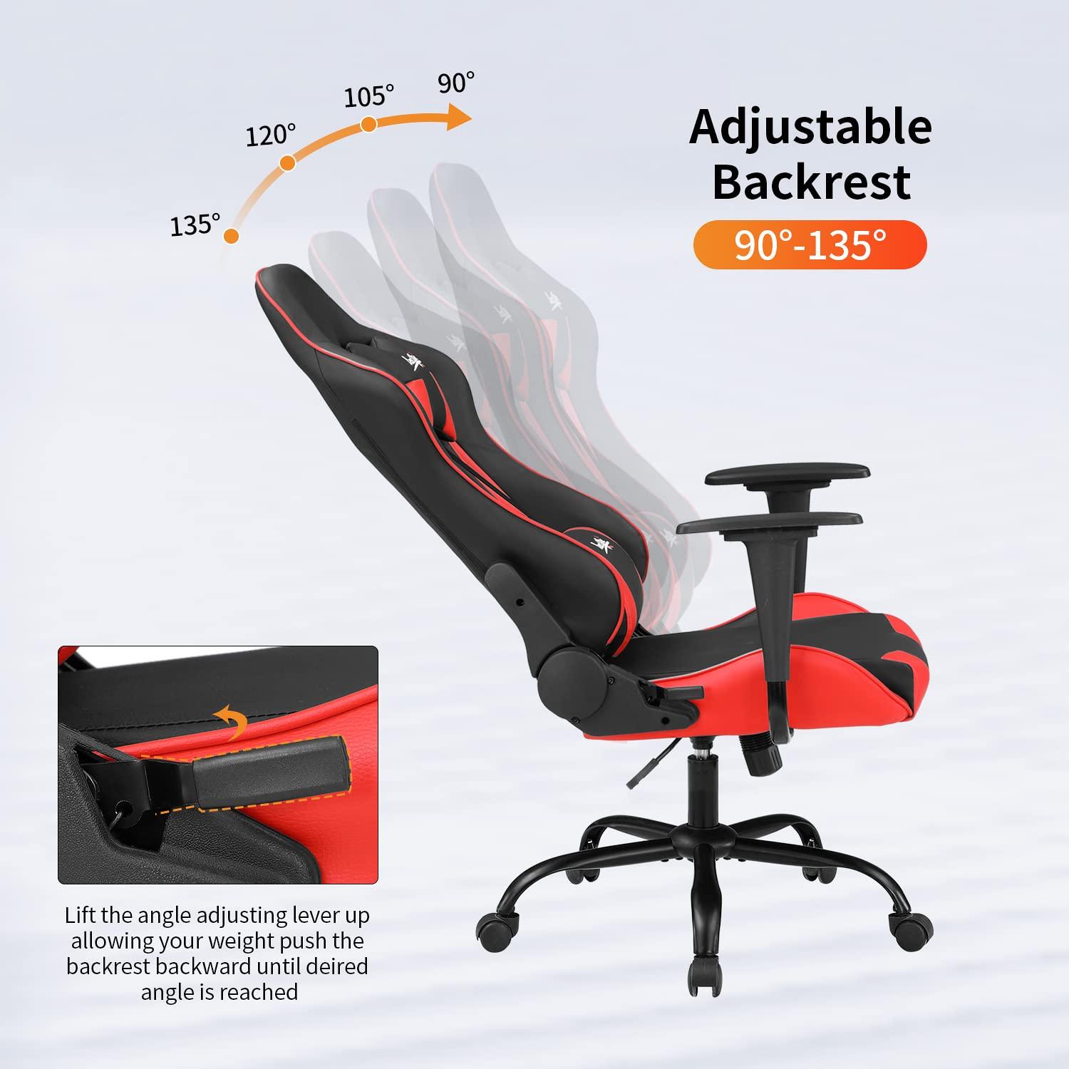 BestOffice Ergonomic Gaming Chair, Lumbar Support, Swivel Rolling for Men, Women(Red)
