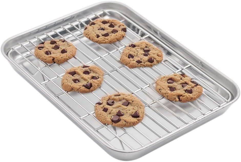 Mlfire Baking Sheets and Racks Set Stainless Steel Baking Sheet Chef Baking Sheet with Wire Rack Set for Oven and Dishwasher Non Toxic Heavy Duty Easy Clean Cooling Rack Set