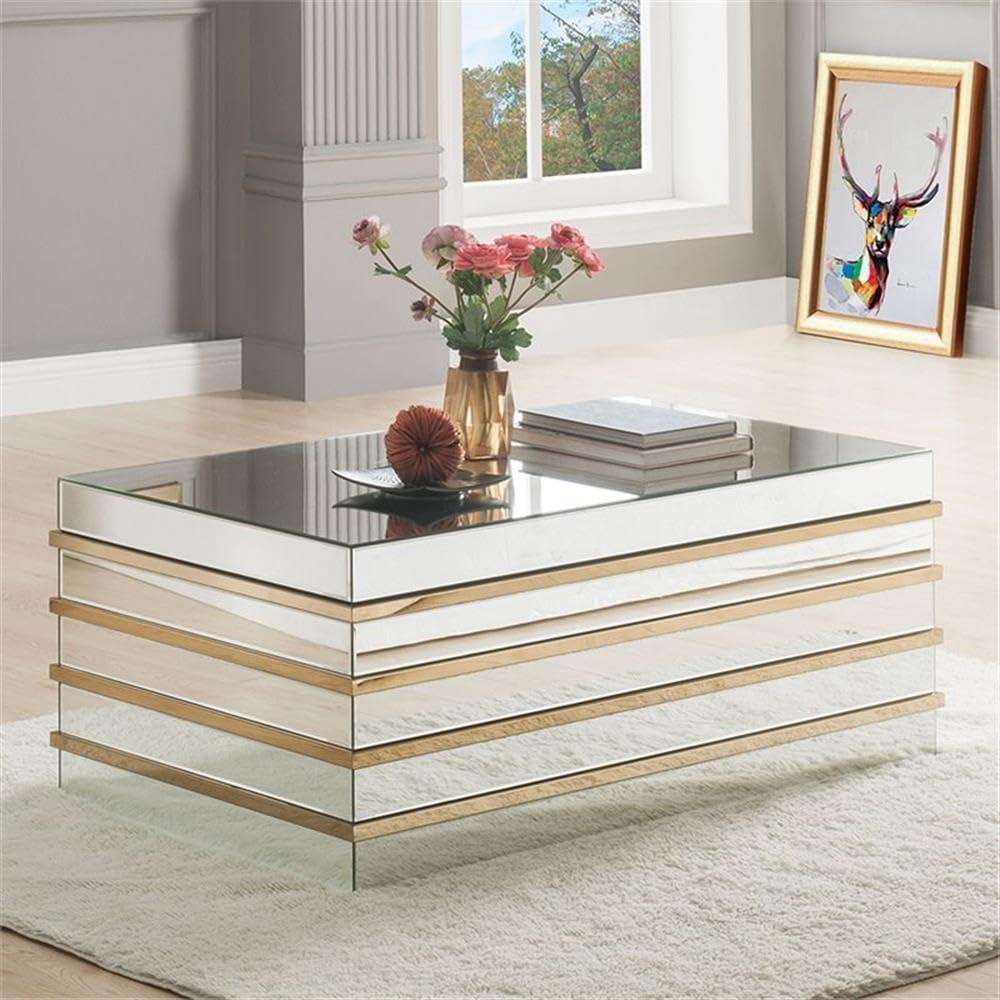 Osma 44" Mirrored Glass Lift-Top Coffee Table with Storage