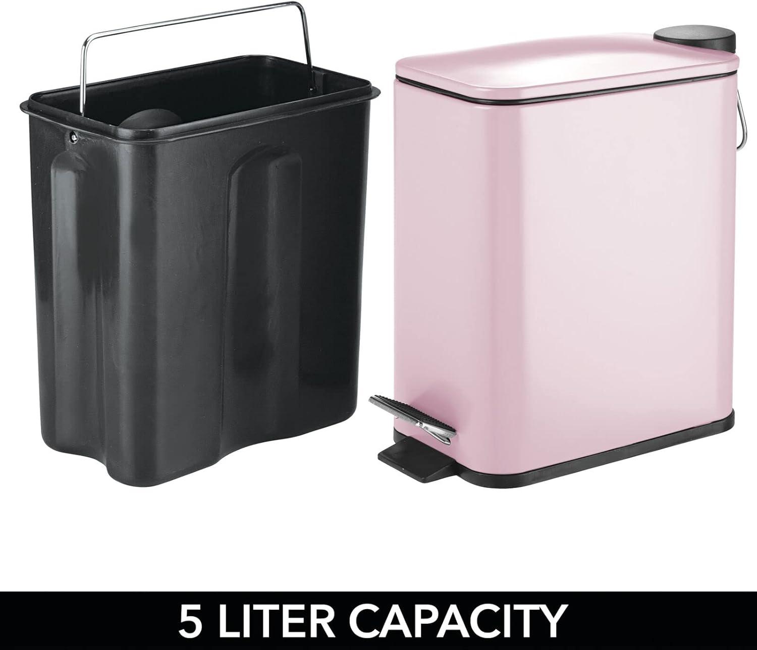 Matte Blush Slim Plastic Pedal Kitchen Trash Can