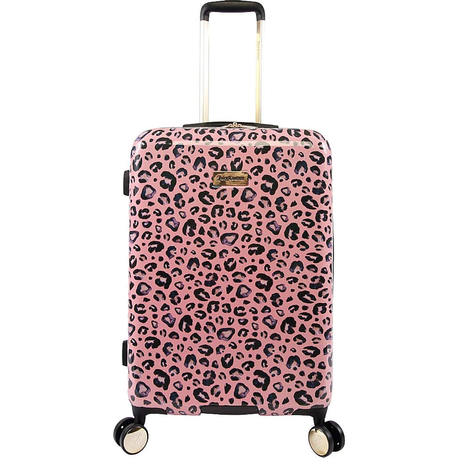 Juicy Couture Women's Jane 3-Piece Hardside Spinner Luggage Set, Telescoping Handles, Pink Leopard, One Size