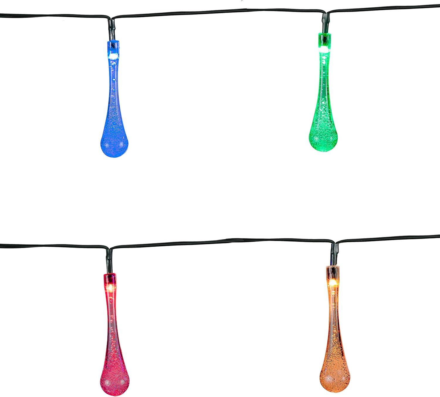 Alpine Corporation 228" 19' Long Solar Powered Multi-Color Dual Function Teardrop String Lights (Set of 2)