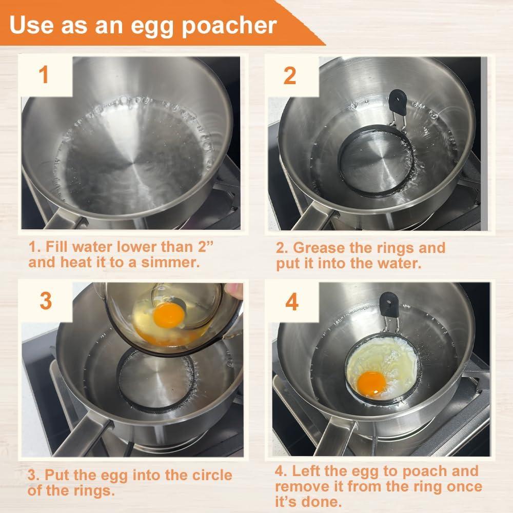 COTEY Large 3.5" Nonstick Egg Rings Set of 4, Round Crumpet Ring Mold Shaper for English Muffins Pancake Cooking Griddle - Portable Grill Accessories for Camping Indoor Breakfast Sandwich Burger