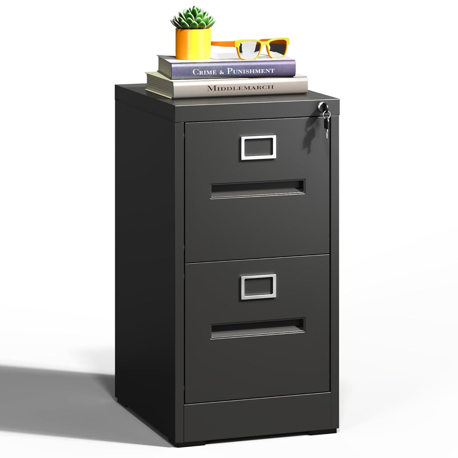 2 Drawer Metal Vertical File Cabinet with Lock for Home Office, A4/Letter/Legal Size, Assembly Required