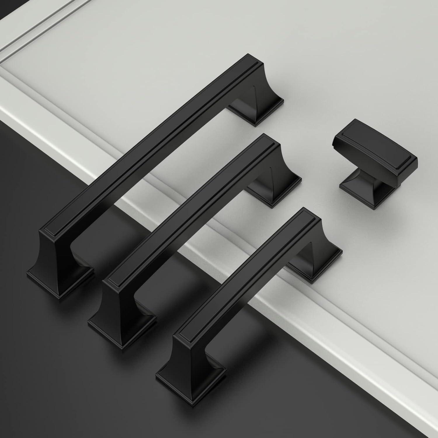 Matte Black Modern Cupboard Drawer Pulls with Mounting Hardware, 10 Pack