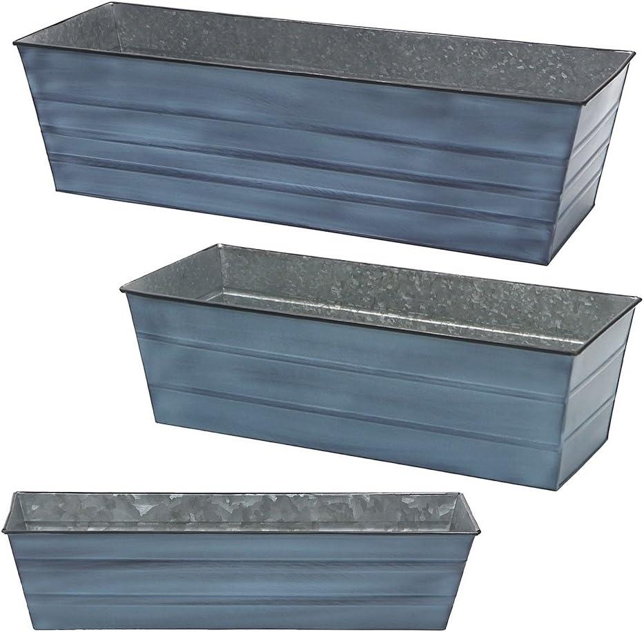 Small Galvanized Metal Rectangular Planter Box Blue - ACHLA Designs: Patina Finish, Urban Garden