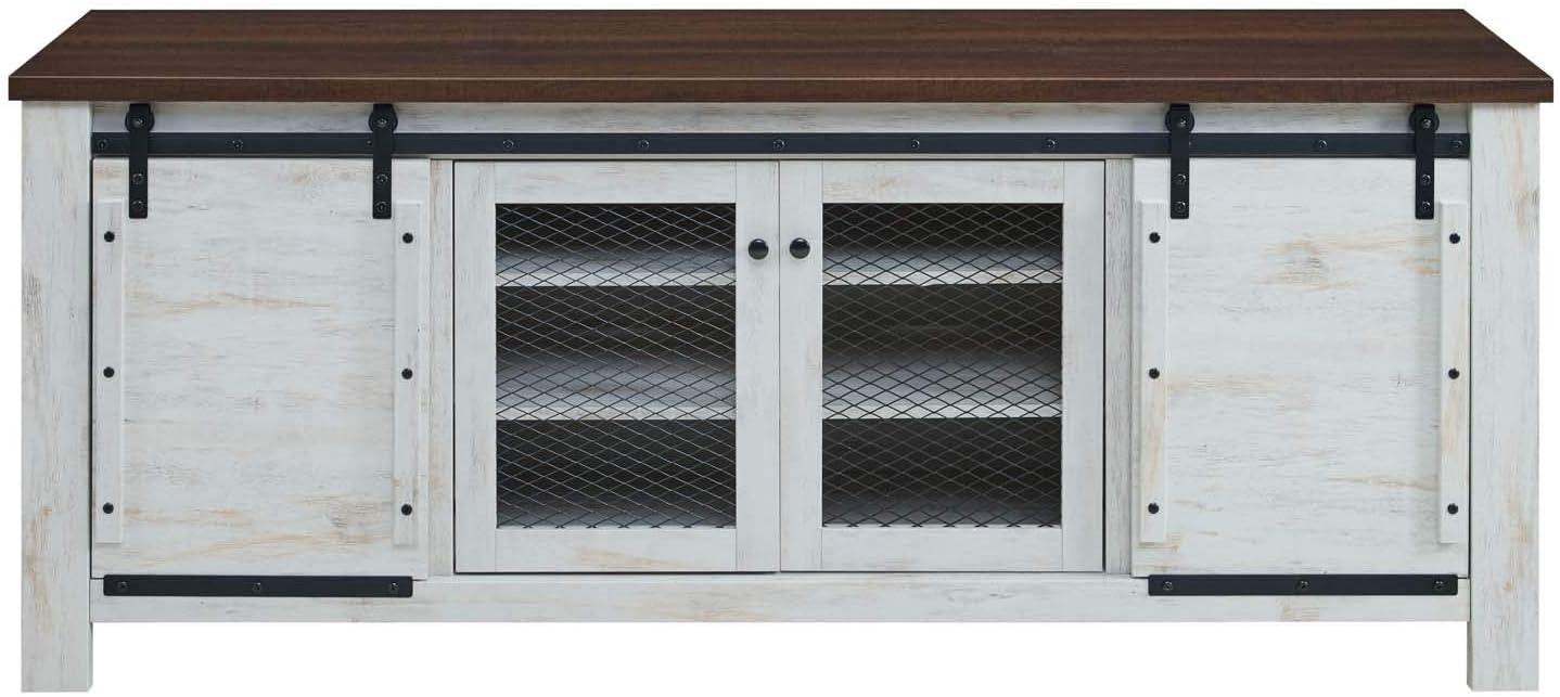 Bennington 71" Rustic Sliding Door TV Stand White