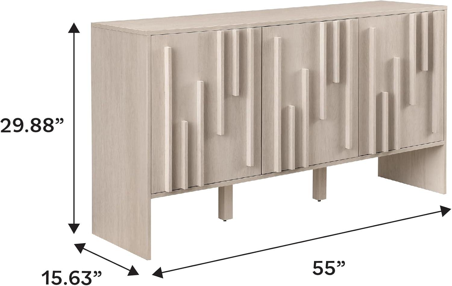 Walker Edison 55” Contemporary Vertical-Detailed 3-Door Sideboard, Ivory Oak