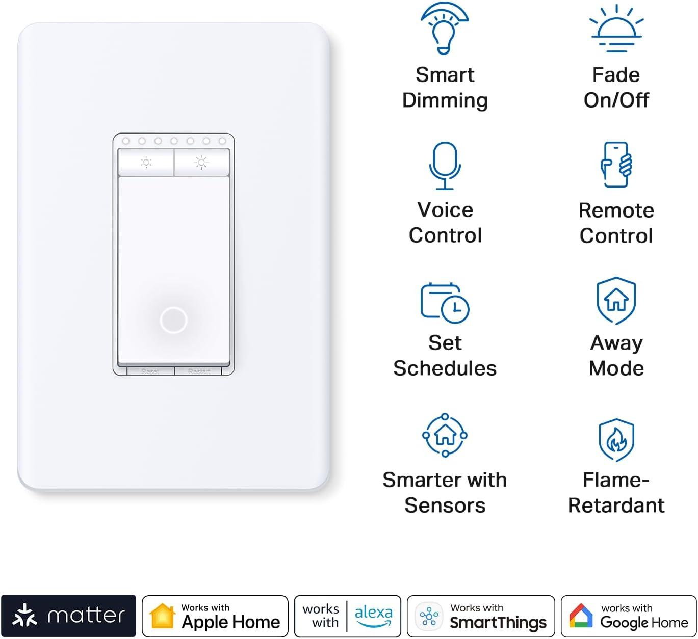TP-Link Tapo Matter Smart Dimmer Switch, Single Pole, Neutral Wiring & 2.4 GHz WiFi Required, Compatible with Alexa, Siri, Google Home, Bixby, UL Certified Light Switch, (4-Pack)