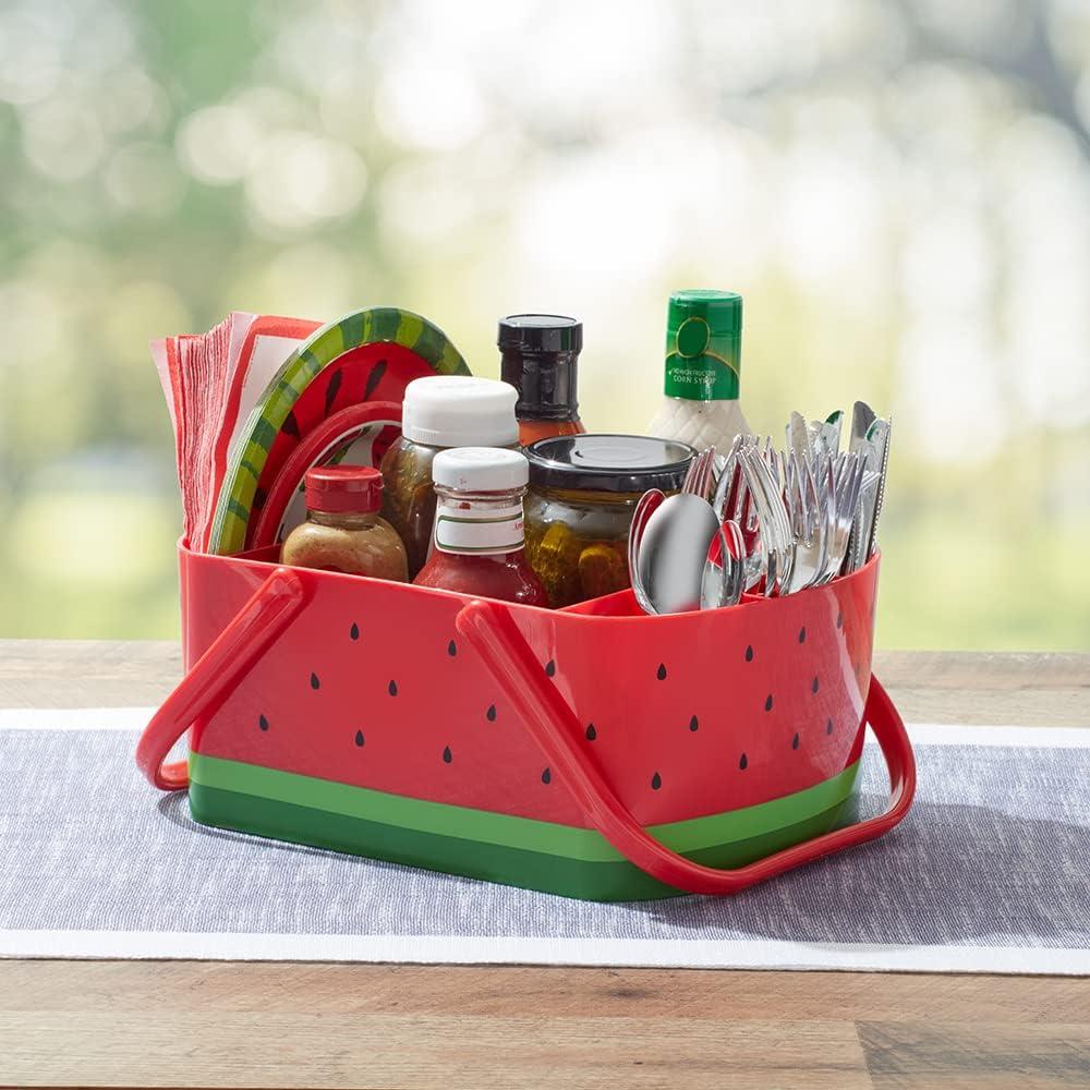 saney Watermelon Caddy Grilling Caddy BBQ Utensil Caddy with Fold Down Carry Handles for Organizing Condiments, Tools for Grill, BBQ, Picnics, Household Cleaning