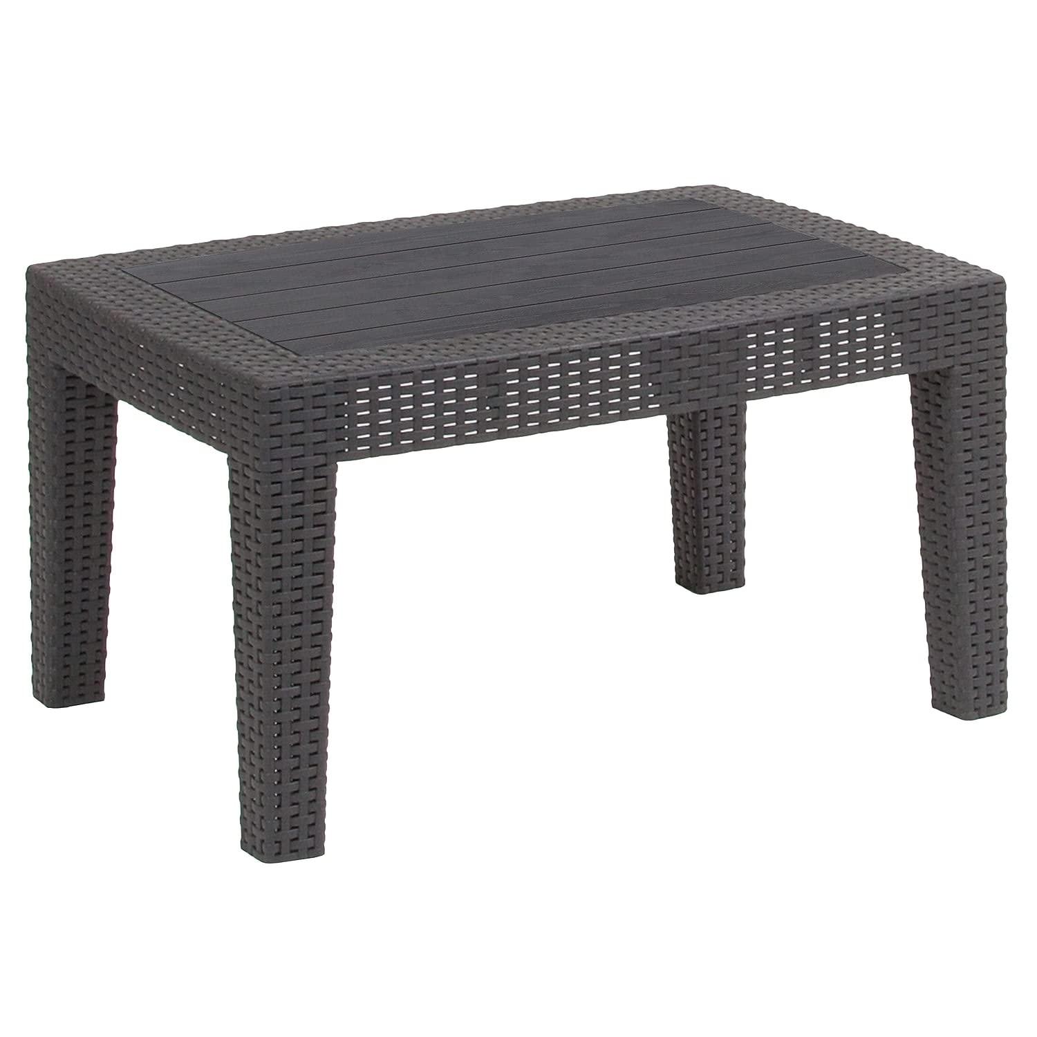 Merrick Lane 4 Piece Dark Gray Faux Rattan Patio Furniture Set with 2 Chairs and Sofa with Removable Light Gray Cushions and Table