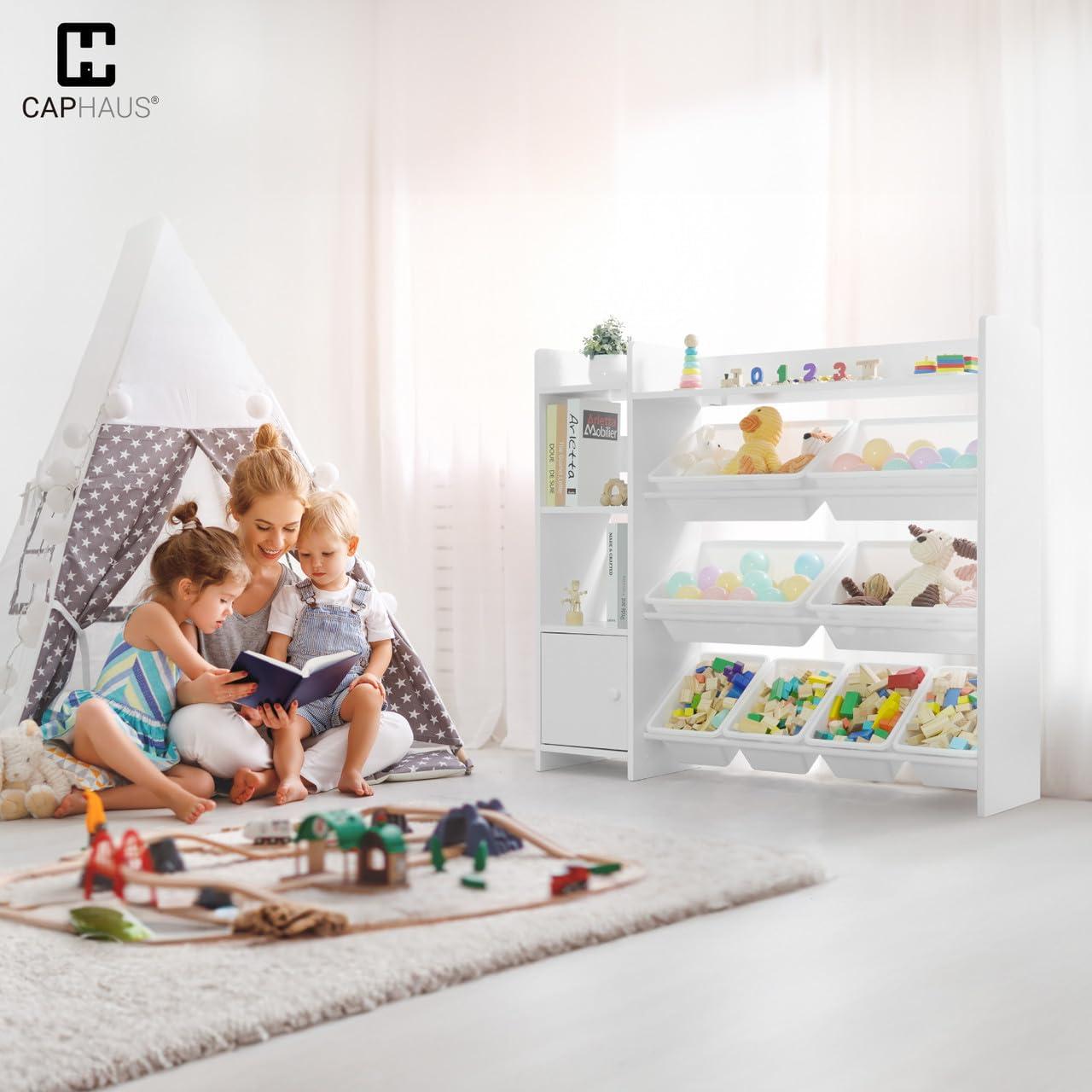 Sturdis Toy Storage Organizer with Bookshelf, Kids Playroom Organization Shelving Unit with Removable Colorful Storage Bins & Anti-Tip Bracket, White