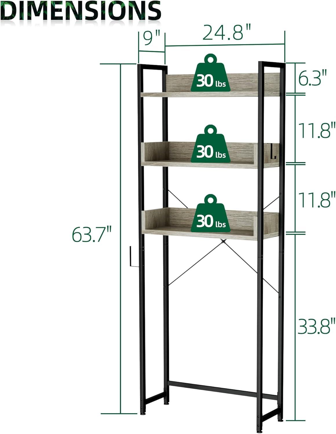 White Oak Freestanding Over-The-Toilet Storage Rack with Black Frame