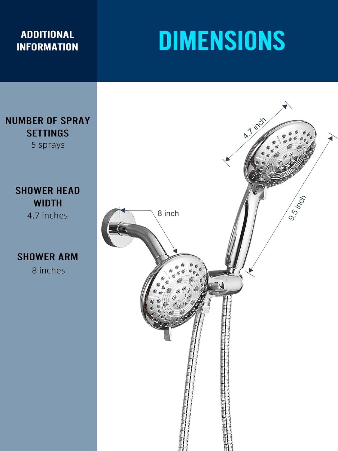 Chrome Dual 2-in-1 Handheld and Rain Showerhead Combo