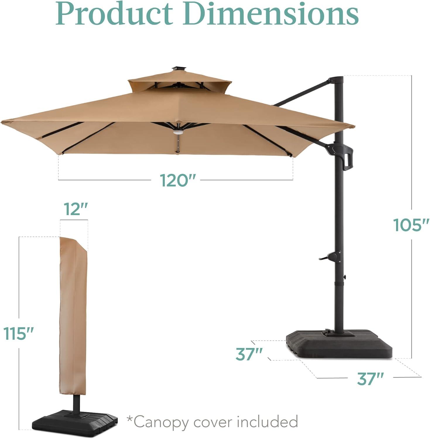 Arlmont & Co. Ronessa 10x10ft 2-Tier Square Outdoor Solar LED Cantilever Patio Umbrella w/ Base Included